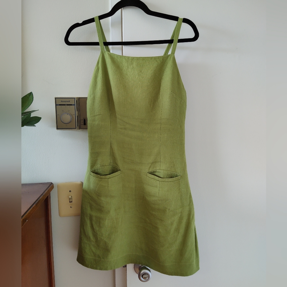 Reformation Avocado Green Linen Phillipa Dress